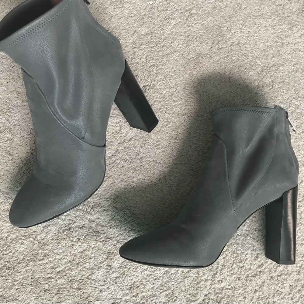 BR grey suede booties 3 1/2 in heel